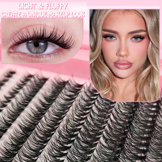200 clusters of natural-looking false eyelashes - 9-16 mm, includes eyelash glue and tweezers for D I Y eyelash extensions.