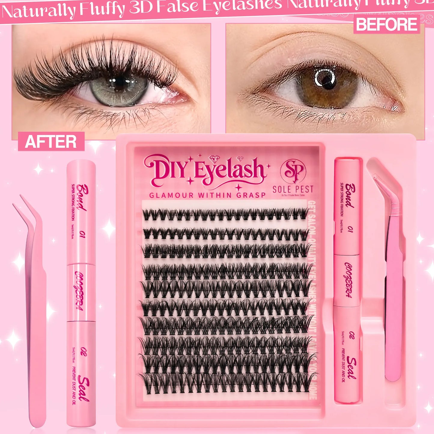 200 clusters of natural-looking false eyelashes - 9-16 mm, includes eyelash glue and tweezers for D I Y eyelash extensions.