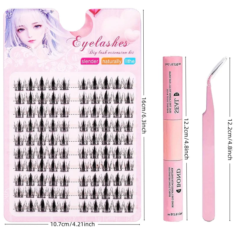10 Rows Exquisite Black Anime Eyelash Kit - False Eyelashes with Adhesive and Sealer, Natural, Dynamic, DIY Length 10-13mm